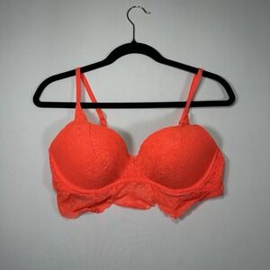 Victoria Secret PINK Neon Orange Size L Sexy Laced Strappy Front Bralette Bra